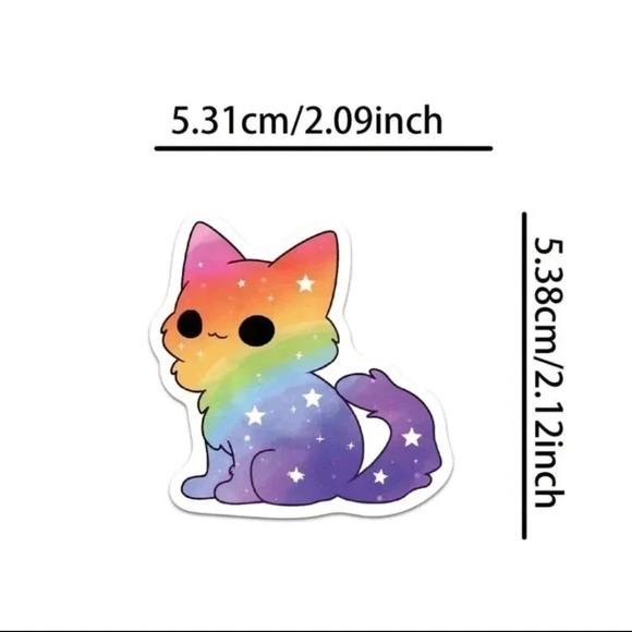 Cute fun 50 piece set vibrant vinyl stickers cat galaxy print rainbow print long - Picture 2 of 8